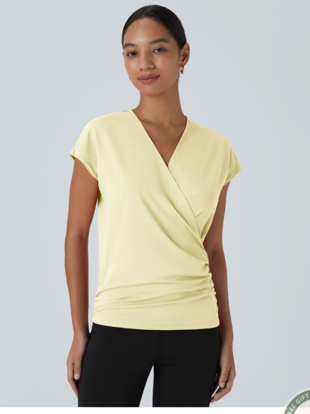 NWT HALARA Pale Yellow Wrap-Front Short Sleeve Top- size XL